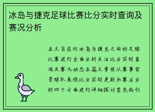 冰岛与捷克足球比赛比分实时查询及赛况分析