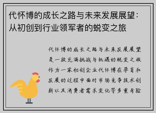 代怀博的成长之路与未来发展展望：从初创到行业领军者的蜕变之旅